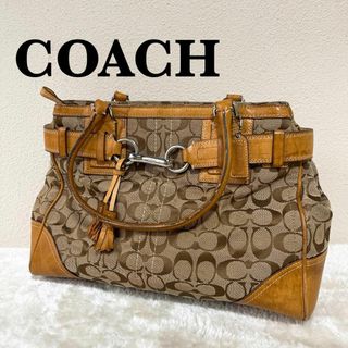 コーチ(COACH)の美品✨COACHコーチセミショルダーバッグトートバッグブラウン茶シグネチャー総柄(ショルダーバッグ)