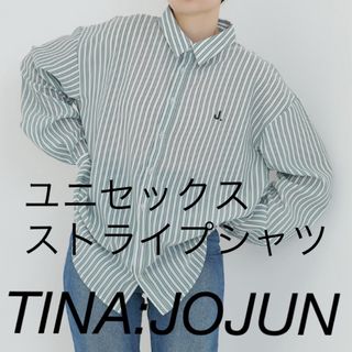 TINA:JOJUN ユニセックス ストライプシャツ グリーン(シャツ/ブラウス(長袖/七分))