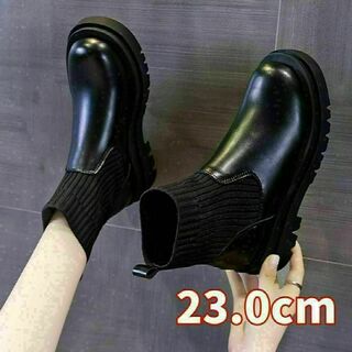 サイドゴアブーツ ショート ブーツ レディース 靴 厚底　ブラック 23cm(ブーツ)
