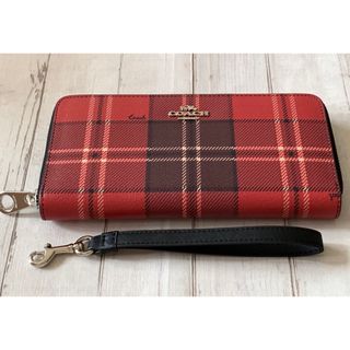 コーチ(COACH)のCOACH　長財布　レッド　チェック柄(財布)