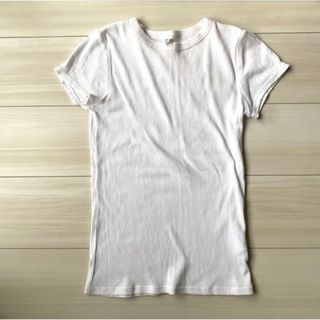 ユニクロ(UNIQLO)のユニクロ　リブクルーネックT 白　Mサイズ(Tシャツ/カットソー(半袖/袖なし))