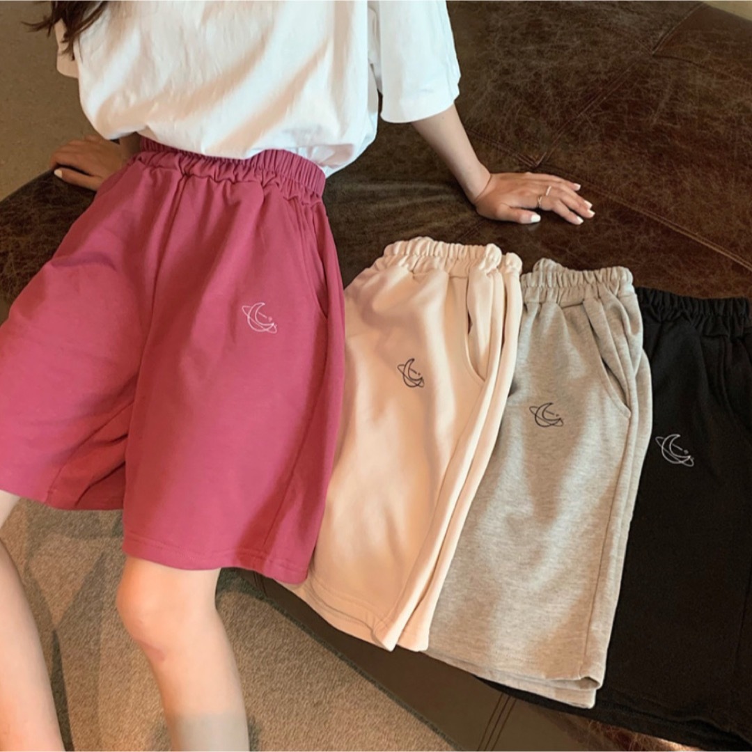 ハーフパンツ　ウエストゴム　スウェット　ルームウェア　部屋着　ピンク　XL レディースのパンツ(ショートパンツ)の商品写真