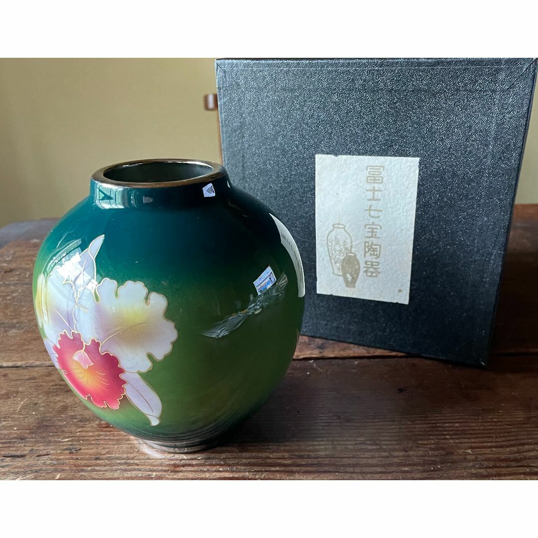 新品 未使用 富士七宝陶器 花瓶 グラデーション 蘭 花 フラワー