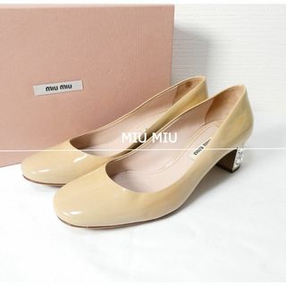 miumiu - 良品 綺麗 MIU MIU ビジュー パテントレザー スクエアトゥ パンプス