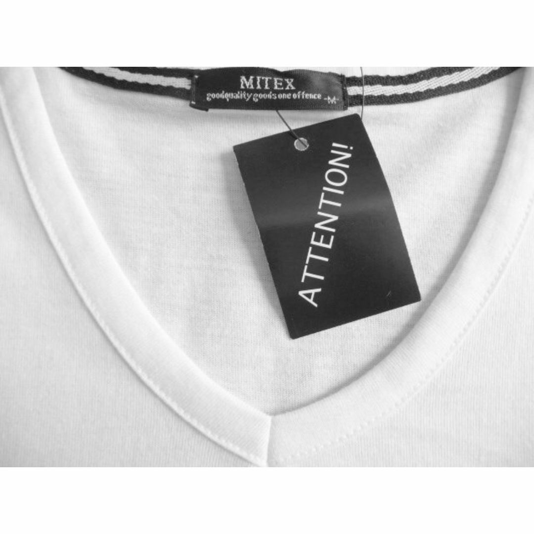 新品 MITEX メンズ Vネック フォトプリント ロゴ Tシャツ 半袖 M 白 メンズのトップス(Tシャツ/カットソー(半袖/袖なし))の商品写真