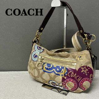 コーチ(COACH)の美品✨COACH コーチショルダーバッグハンドバッグベージュシグネチャー総柄(ショルダーバッグ)