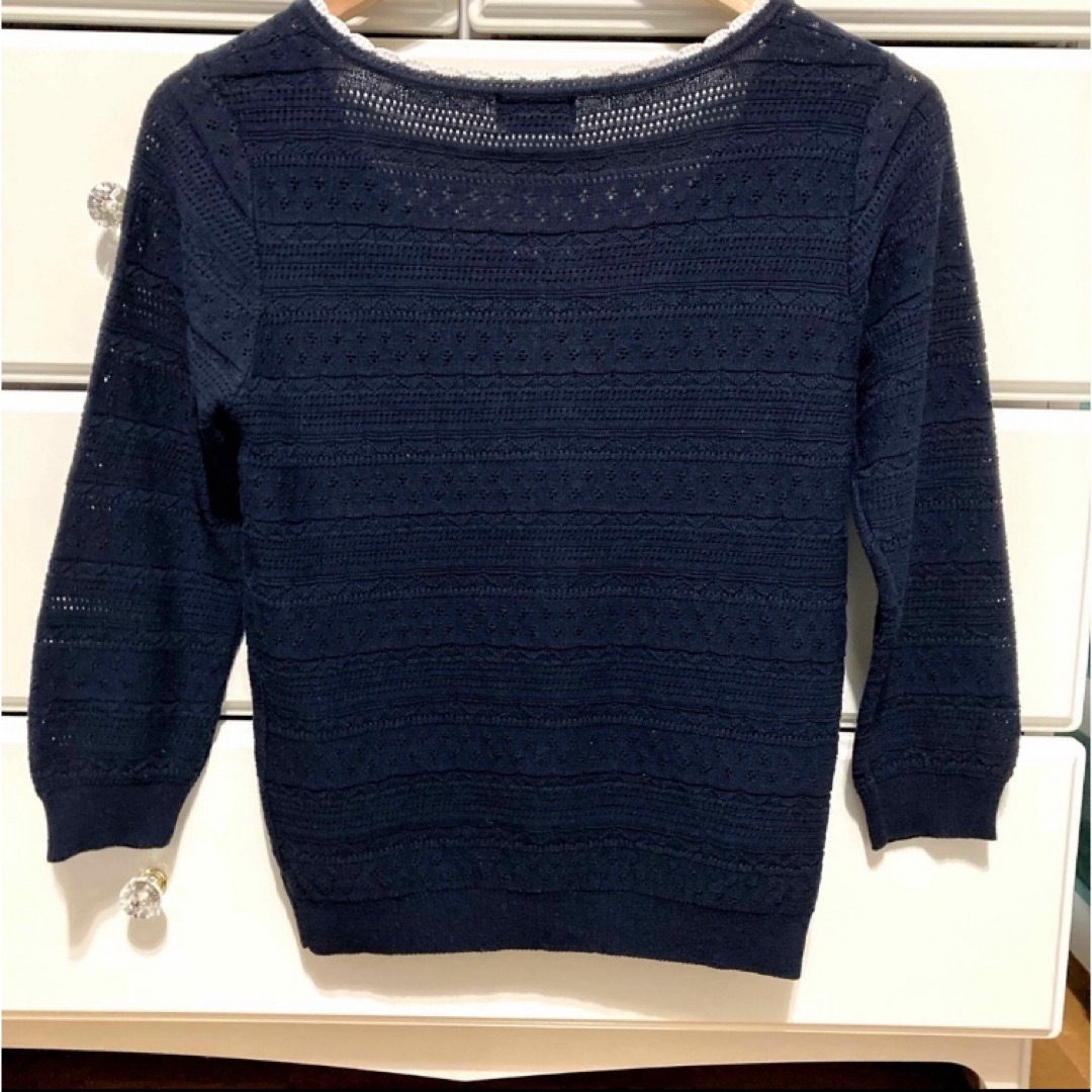 しまむら(シマムラ)のカーディガン　春　透かし編みカーディガン　しまむら　可愛い　七分袖　ネイビー　M レディースのトップス(カーディガン)の商品写真
