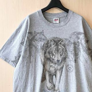 アンビル(Anvil)の90s USA製古着　ヴィンテージ　アンビル　アニマルTシャツ　狼の群れ　霜降り(Tシャツ/カットソー(半袖/袖なし))