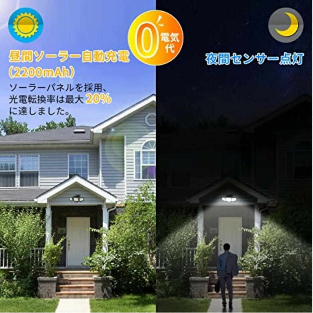 【新品未使用】楽天購入 ソーラーライト 屋外 防水 センサーライト 防犯 盗難 インテリア/住まい/日用品のライト/照明/LED(その他)の商品写真