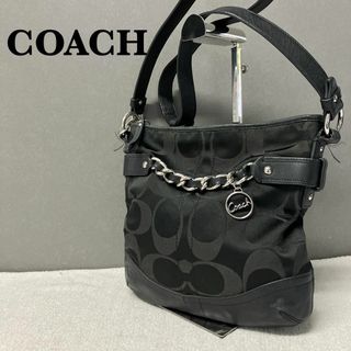 コーチ(COACH)の美品✨COACH コーチショルダーバッグハンドバッグブラック黒シグネチャー総柄(ショルダーバッグ)