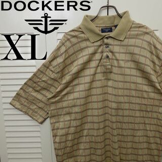 【美品】DOCERS 半袖ポロシャツ XL ビッグシルエット チェック オーカー(ポロシャツ)
