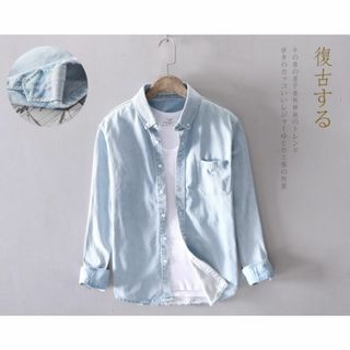 【新品】メンズ本格派デニムシャツ ウエスタンシャツ　秋冬春服/襟立/上着/長袖(シャツ)