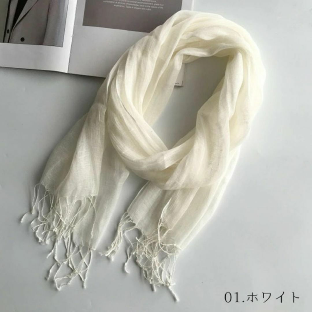 亜麻100% リネンストール　ホワイト レディースのファッション小物(ストール/パシュミナ)の商品写真