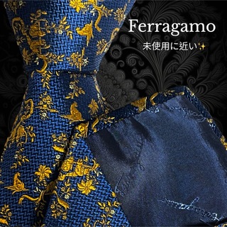 Salvatore Ferragamo - Ferragamo ブルー ゴールド系 総柄 イタリア製 ボタニカル柄