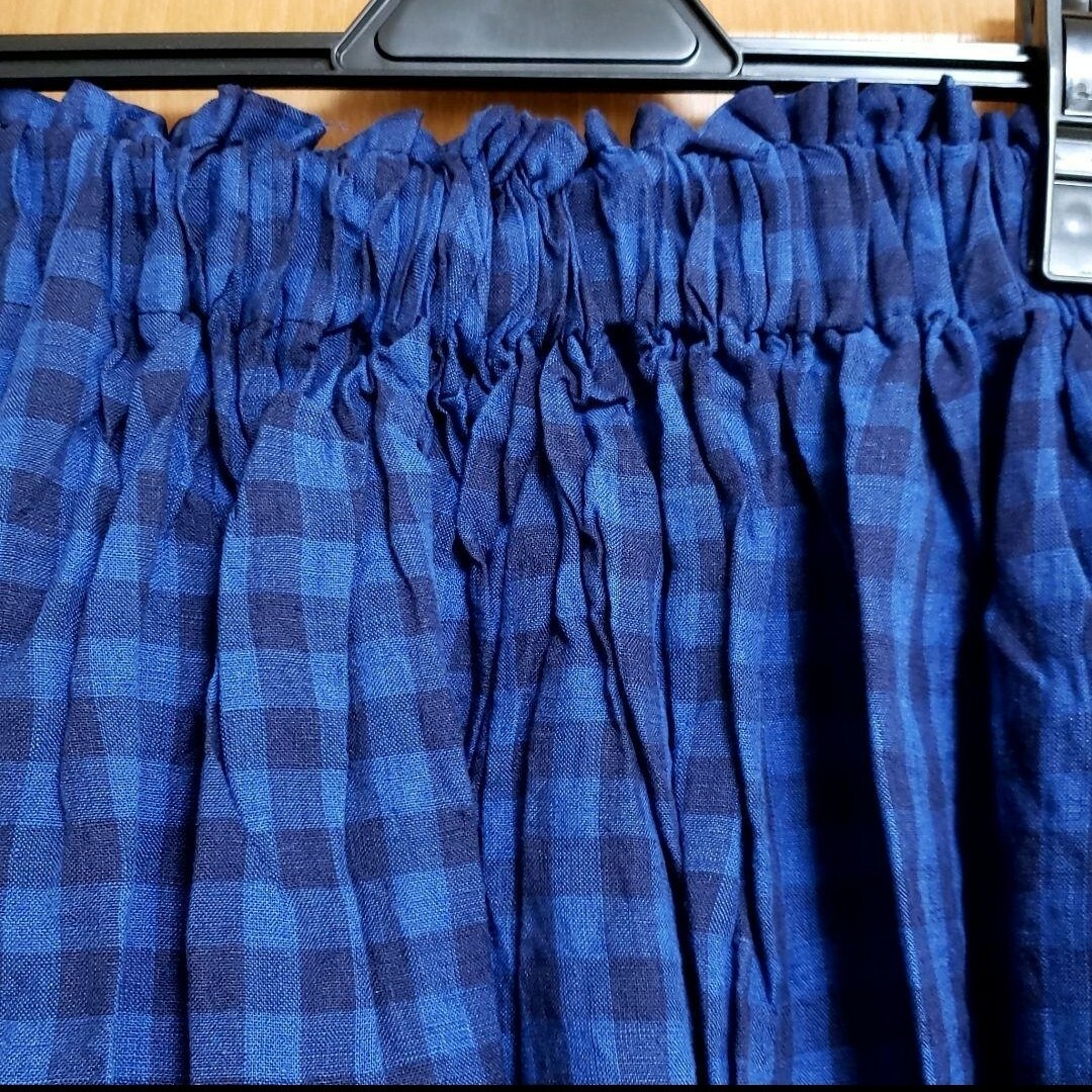 SM2(サマンサモスモス)のSM2　テレデランリネンギャザースカート　ブルー　チェック　麻　サマンサモスモス レディースのスカート(ロングスカート)の商品写真