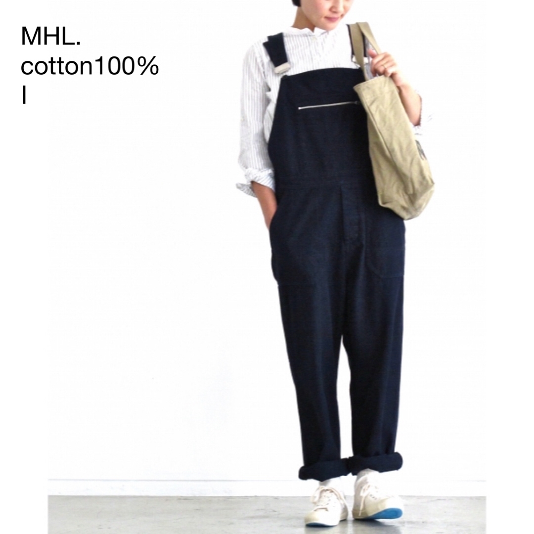 MHL.(エムエイチエル)の104MHL.3万コットン100%オーバーオール紺ネイビーⅠ日本製 レディースのパンツ(サロペット/オーバーオール)の商品写真