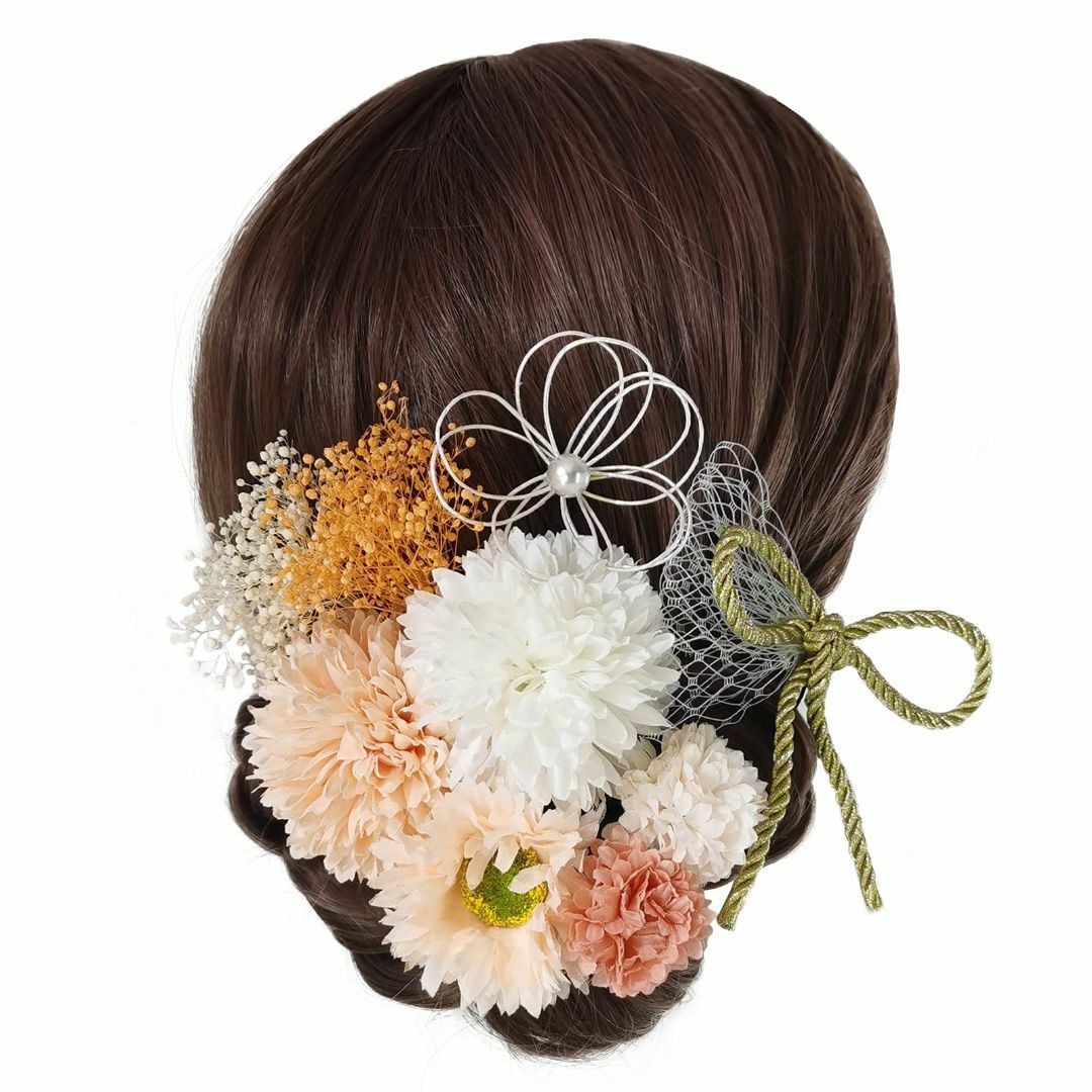 【色:オレンジ9点セット】[QianYang] 髪飾り 花飾り成人式 髪飾り 和 レディースのファッション小物(その他)の商品写真