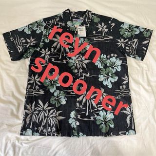 Reyn Spooner - レインスプーナー　ボーイズサイズXL 裏使い　花柄　やしの木柄　アロハシャツ　黒