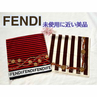 フェンディ(FENDI)のFENDI  レディースハンカチ2枚　ブラウン系ベルト柄とレッド系コイン柄(ハンカチ)