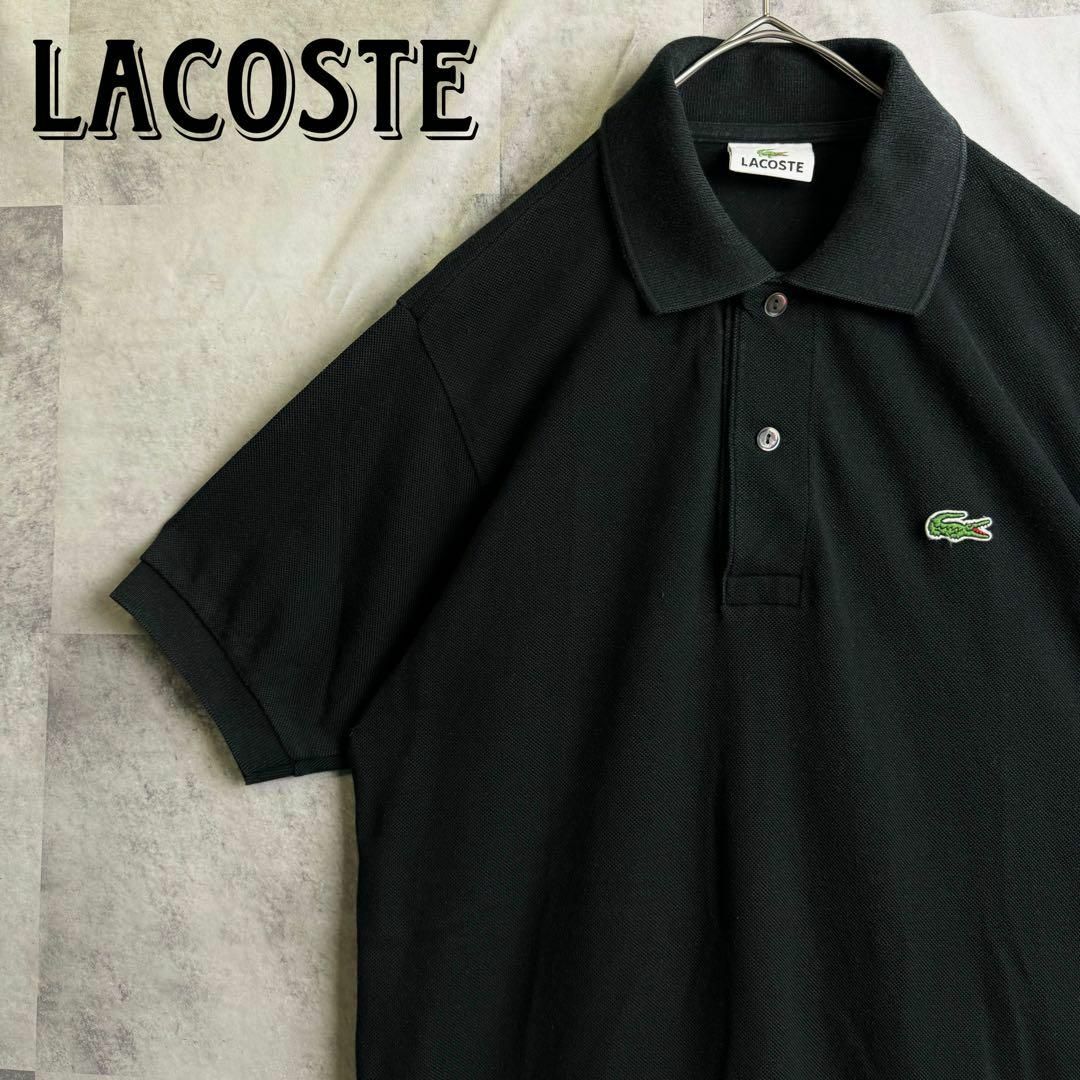 LACOSTE(ラコステ)の定番 美品 ラコステ 鹿子ポロシャツ 半袖 ワンポイント刺繍ロゴ ブラック M メンズのトップス(ポロシャツ)の商品写真