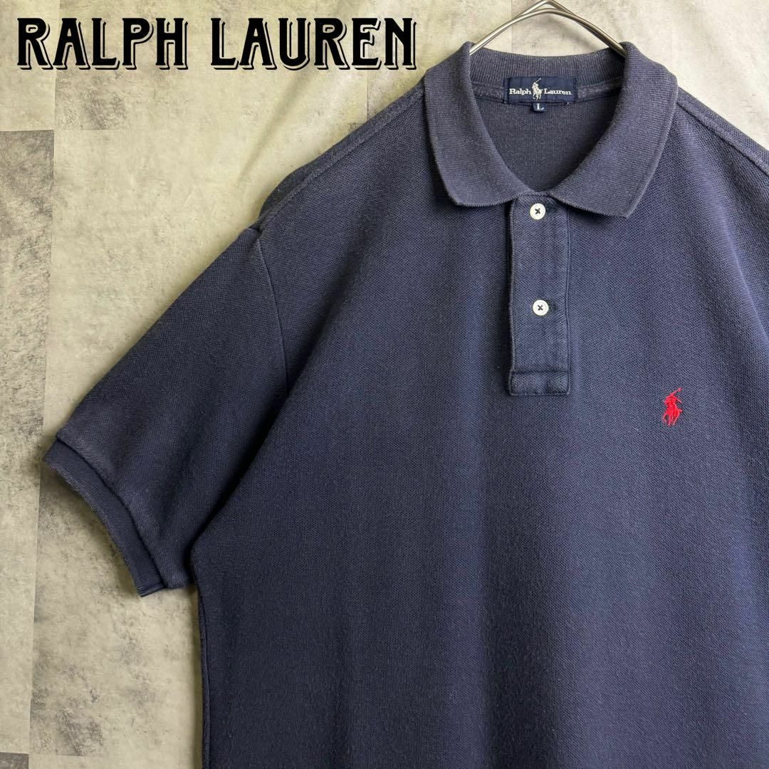 Ralph Lauren(ラルフローレン)の美品 90s ラルフローレン 鹿子 ポロシャツ 半袖 ポニー刺繍ロゴ ネイビーL メンズのトップス(ポロシャツ)の商品写真