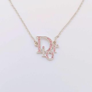 Christian Dior - 美品✨ディオール ネックレス 銀 ピンク ロゴ ラインストーン シルバーアクセ