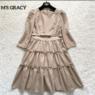 エムズグレイシー(M'S GRACY)のエムズグレイシー　ワンピース　ティアード　リボンベルト　フレア　フリル　膝丈(ひざ丈ワンピース)