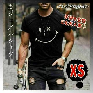 680　スマイルマーク　Tシャツ　XSサイズ　ブラック(Tシャツ/カットソー(半袖/袖なし))