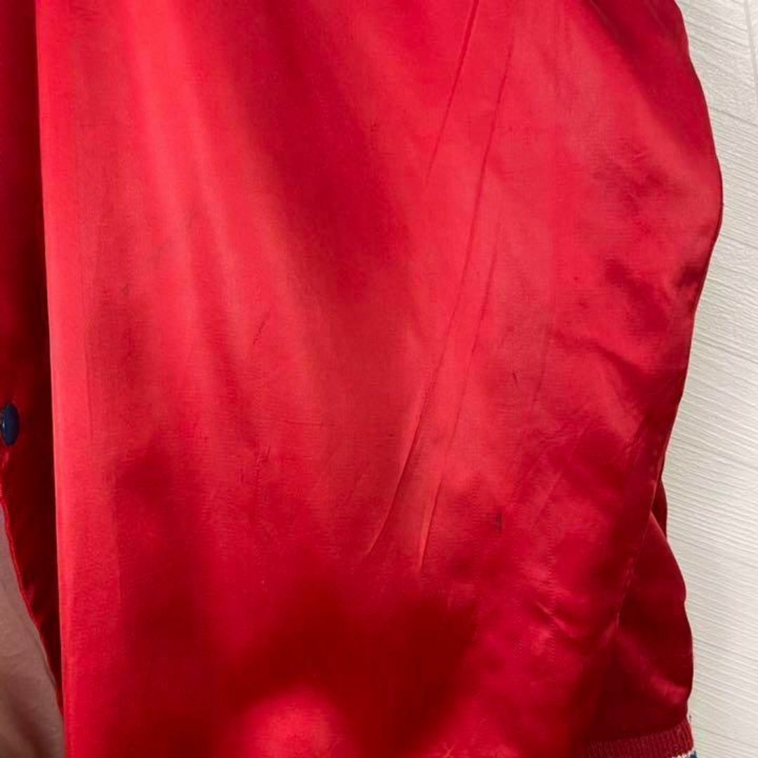 USA古着90s スタジャン ナイロン 両面ロゴ 太アーム ビックシルエット 赤 メンズのジャケット/アウター(ナイロンジャケット)の商品写真
