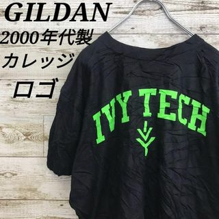 【k4184】USA古着ギルダン00s半袖Tシャツトップスカレッジロゴプリント黒(Tシャツ/カットソー(半袖/袖なし))