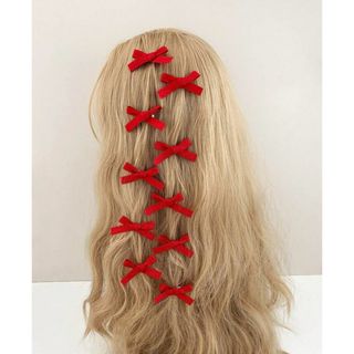 ミニリボン　ヘアクリップ　赤(バレッタ/ヘアクリップ)