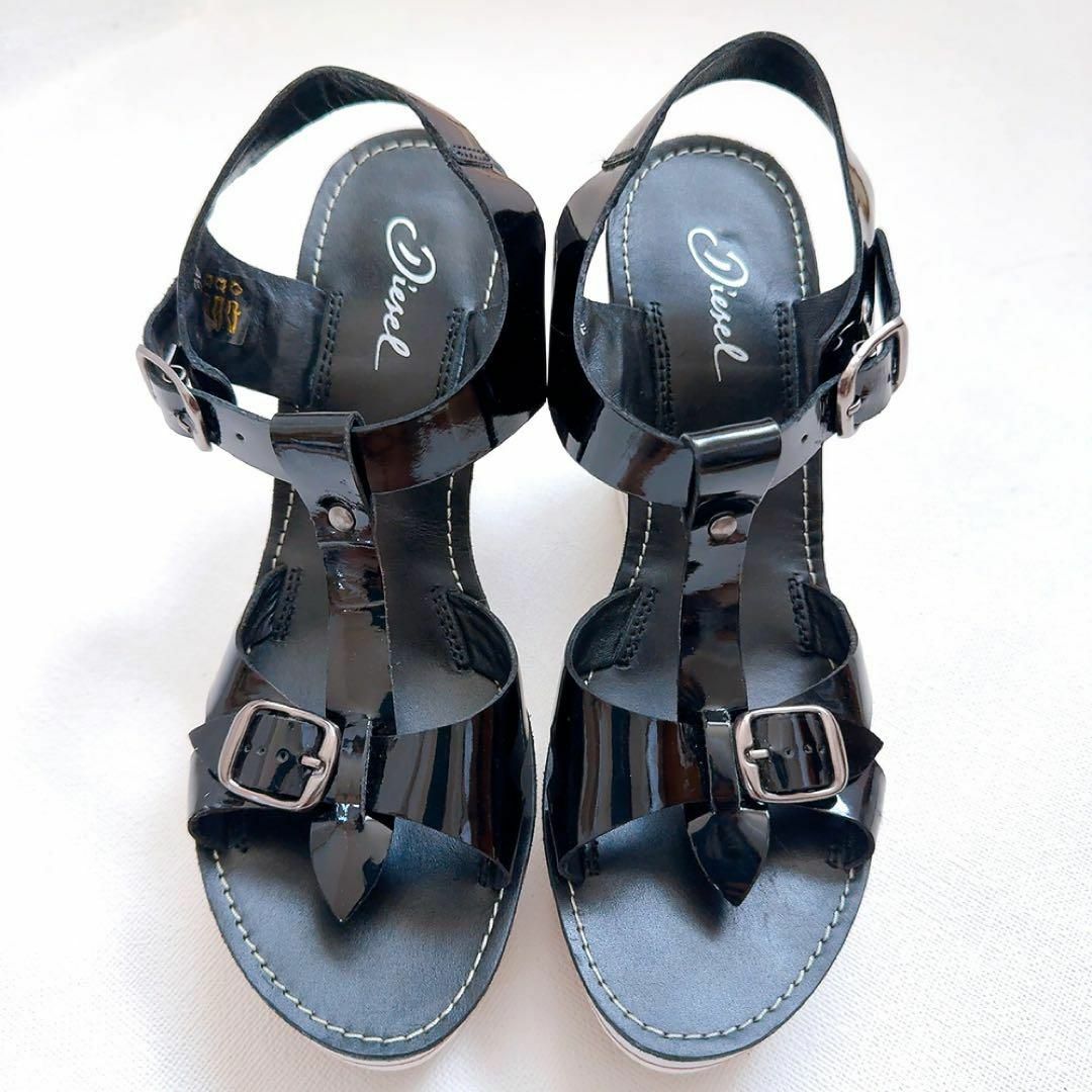 DIESEL(ディーゼル)のDIESEL ディーゼル サンダル 38 ウェッジソール ブラック系 レザー レディースの靴/シューズ(サンダル)の商品写真