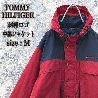 トミーヒルフィガー(TOMMY HILFIGER)のIJ14 US古着トミーヒルフィガー刺繍ロゴバイカラー肉厚中綿マウンテンパーカー(マウンテンパーカー)