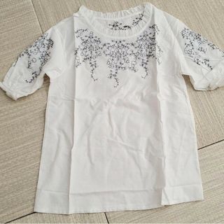 ホワイト 白系 ブラウス★半袖 新品 M 9号 綿コットン 黒刺繍(シャツ/ブラウス(半袖/袖なし))