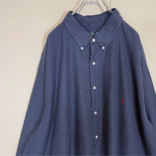 ポロラルフローレン(POLO RALPH LAUREN)の【超オーバーサイズ】ラルフローレン古着ワンポイント刺繍ロゴ定番ネイビー4XL紺(シャツ)