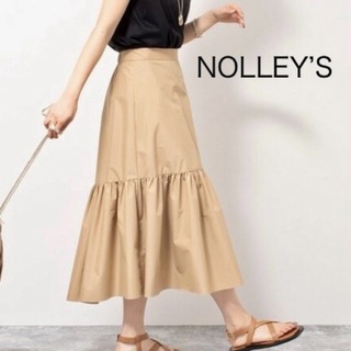 ノーリーズ(NOLLEY'S)のNOLLEY’S ノーリーズ「タフタギャザースカート」ベージュ　Sサイズ(ロングスカート)