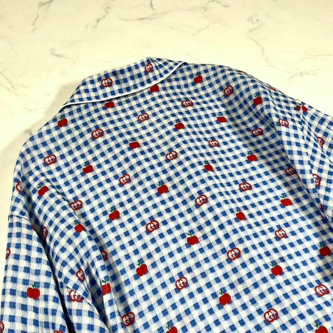 Gucci(グッチ)の【極美品】GUCCI　インターロッキング　チェック　リネンオープンカラーシャツ メンズのトップス(Tシャツ/カットソー(半袖/袖なし))の商品写真