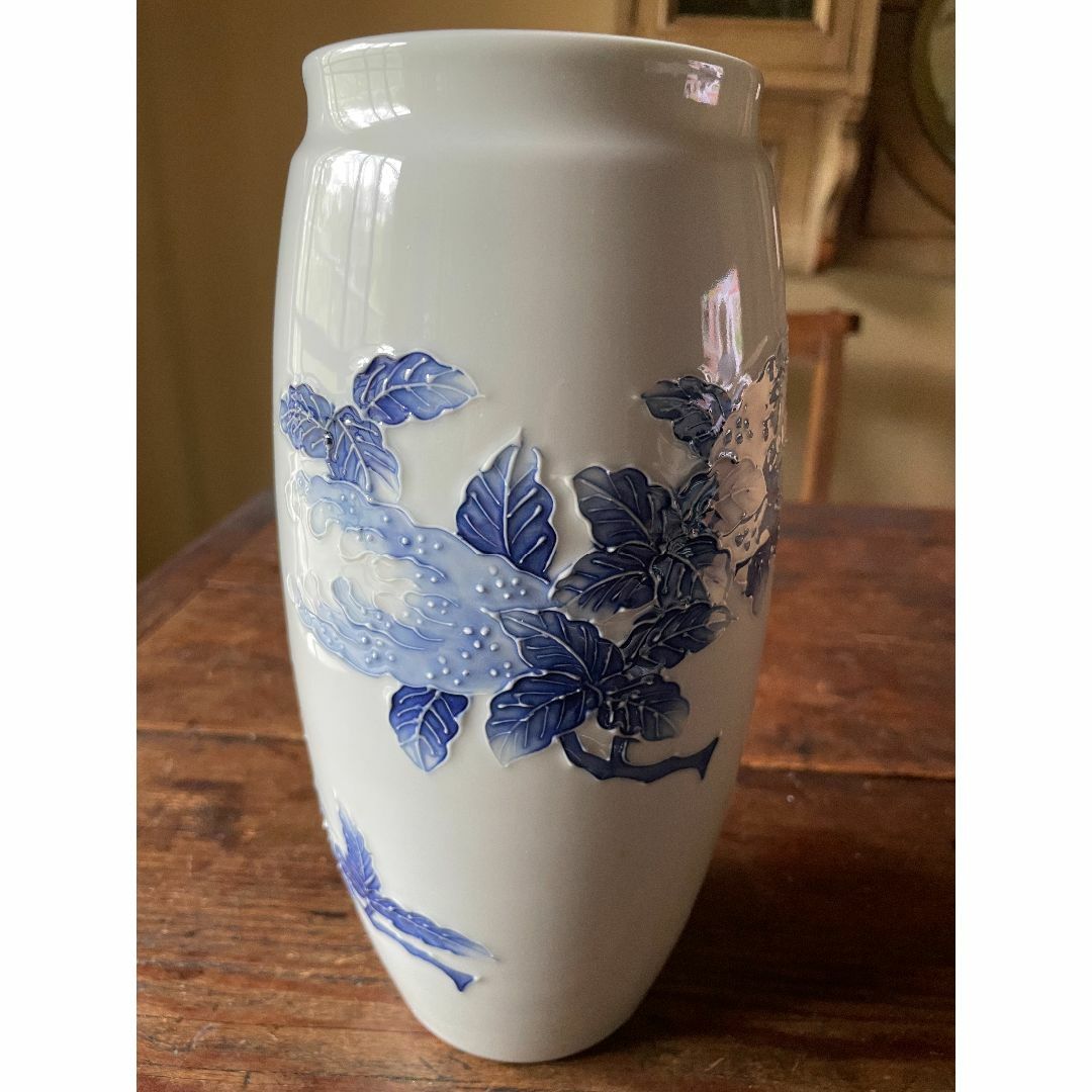 今年の新作から定番まで！ 新品 未使用 清水焼 平安 瑞光 花瓶 果実文 染付 白磁 立体 細工 花瓶・フラワースタンド