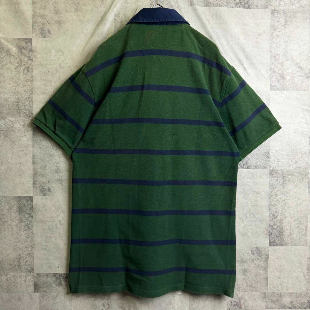 POLO RALPH LAUREN(ポロラルフローレン)の美品 ポロバイラルフローレン 鹿子ポロシャツ 半袖 刺繍ロゴ ボーダー 緑 M メンズのトップス(ポロシャツ)の商品写真