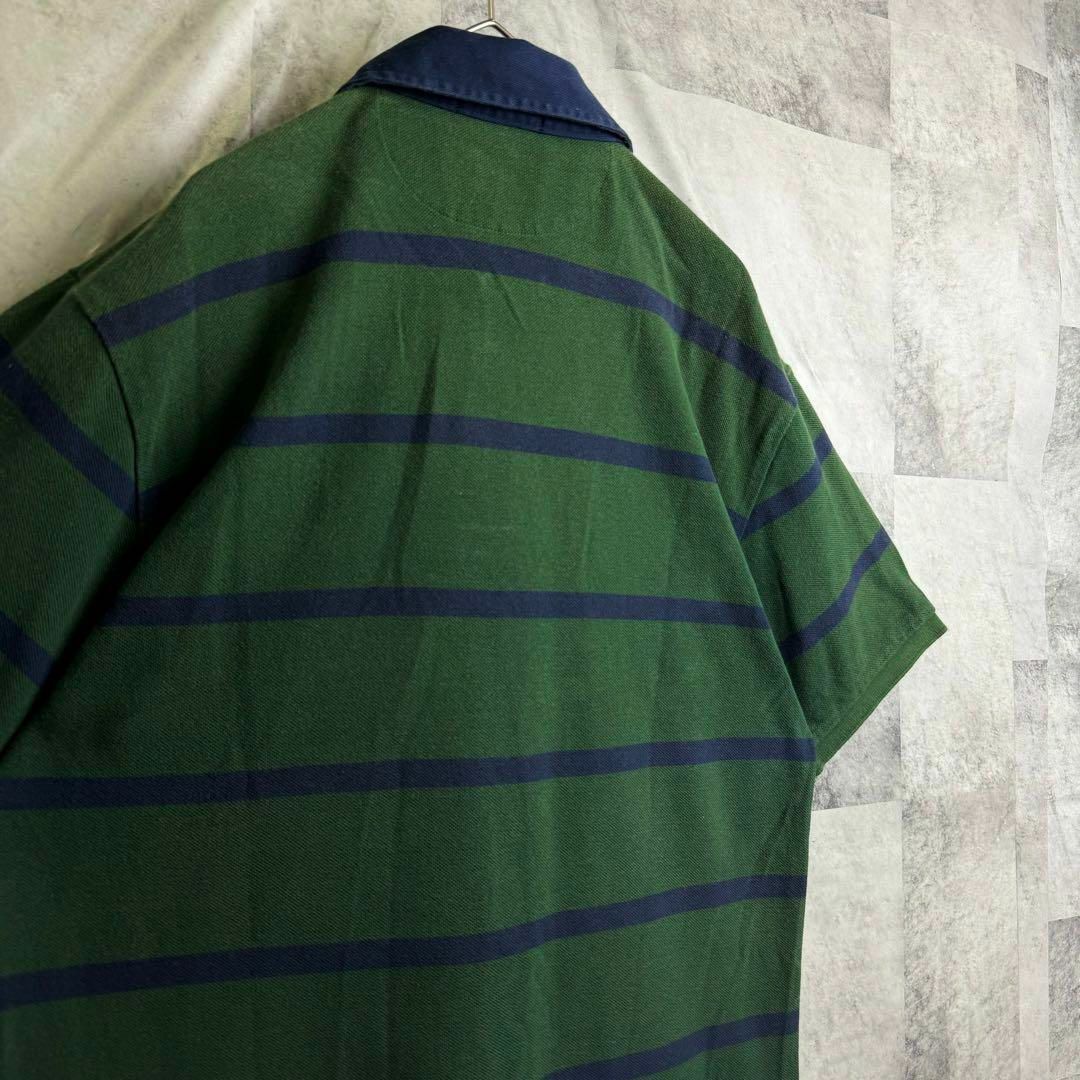 POLO RALPH LAUREN(ポロラルフローレン)の美品 ポロバイラルフローレン 鹿子ポロシャツ 半袖 刺繍ロゴ ボーダー 緑 M メンズのトップス(ポロシャツ)の商品写真