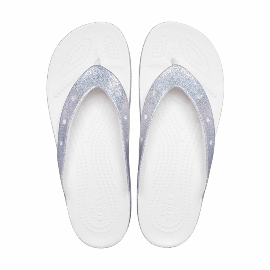 crocs(クロックス)の23cm クロックス プラットフォーム グリッター フリップ ホワイト シルバー レディースの靴/シューズ(サンダル)の商品写真