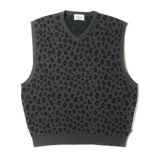 美品 KEBOZ ケボズ ベスト サイズ:L レオパード柄 Vネック ニットベスト LEOPARD KNIT VEST チャコール トップス セーター【メンズ】【中古】(ベスト)