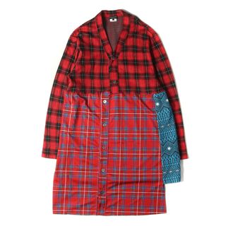 COMME des GARCONS HOMME PLUS コムデギャルソン オムプリュス サイズ:L 20AW タータンチェック ノルディック 切替 変型 ロング カーディガン レッド系 ブルー 日本製 トップス 羽織り【メンズ】【中古】(カーディガン)