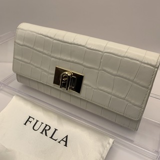 Furla - ［美品］FURLA クロコ型押し 牛革 長財布 ホワイト 