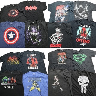 古着卸 まとめ売り マーベル DCコミック 半袖Tシャツ 16枚セット (メンズ 2XL /3XL ) スパイダーマン バットマン アベンジャーズ MT0621