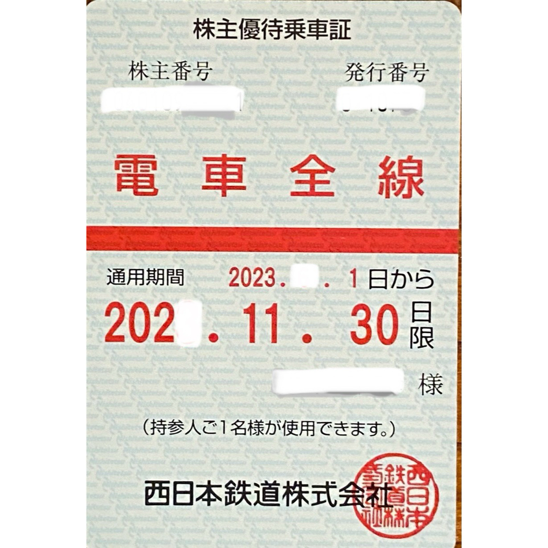 西日本鉄道　西鉄　株主優待　定期券 チケットの乗車券/交通券(鉄道乗車券)の商品写真