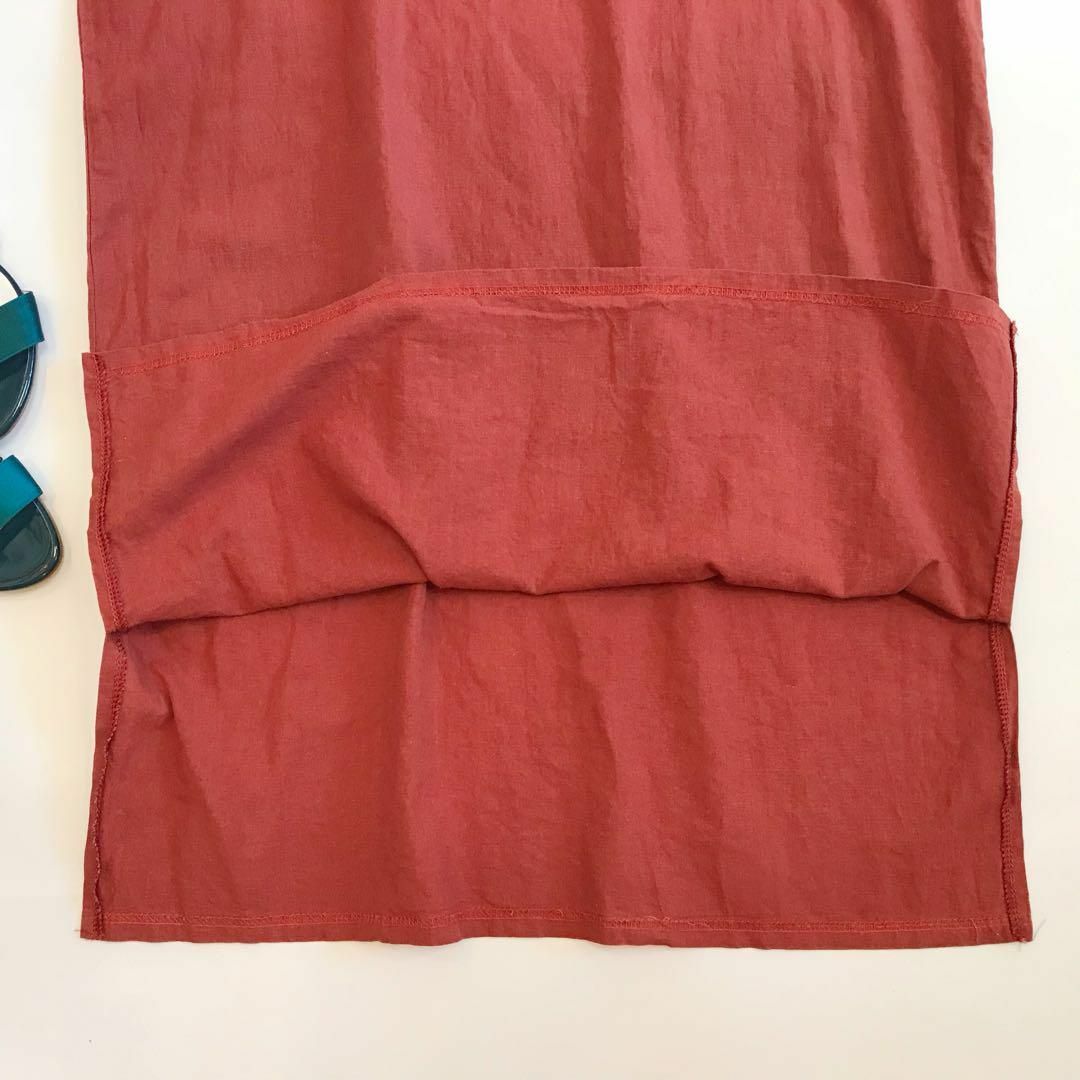 【リネンブレンド】ファルビュー 麻綿 ワンピース 赤 半袖 F レディースのワンピース(ひざ丈ワンピース)の商品写真