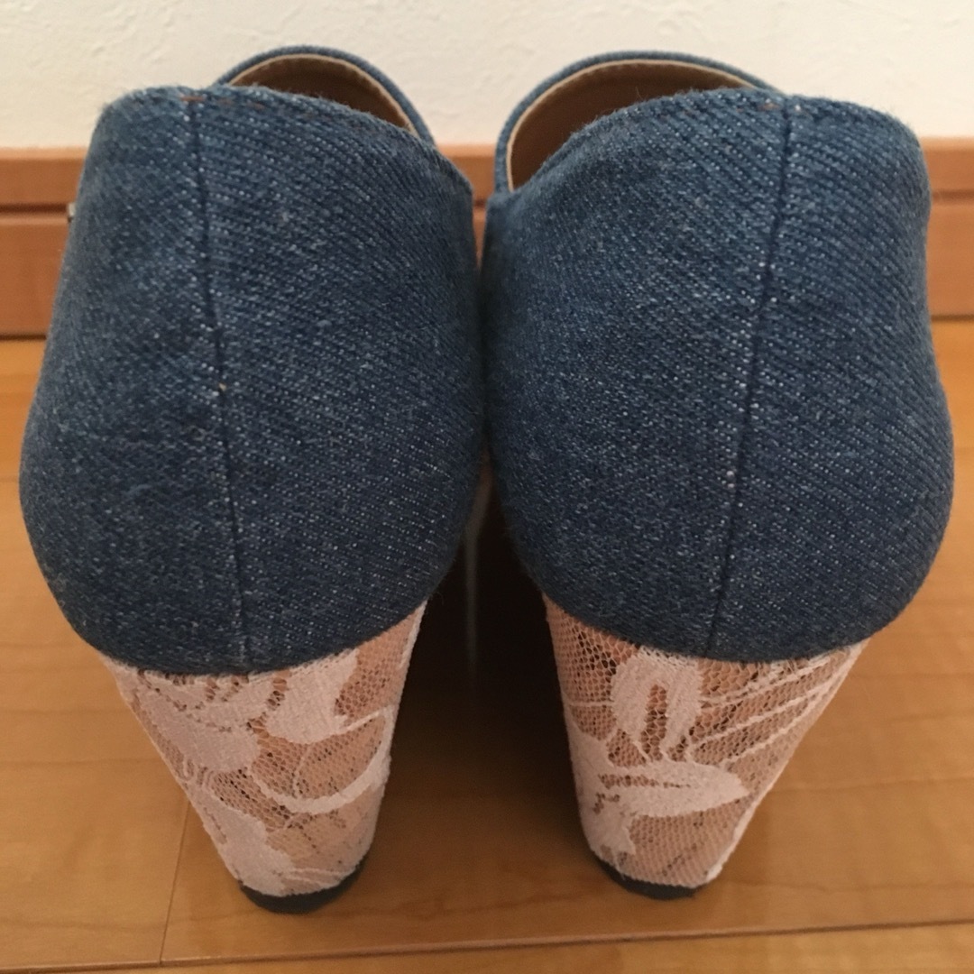 ウェッジソール デニムレースパンプス レディースの靴/シューズ(ハイヒール/パンプス)の商品写真