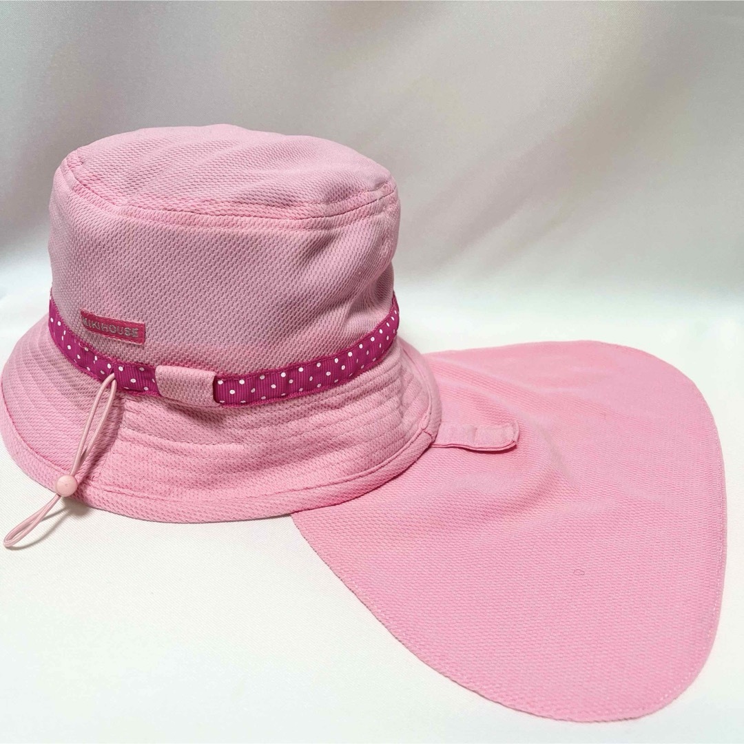 mikihouse(ミキハウス)の【美品】miki HOUSEミキハウス 垂れ布付きかわいいピンクのメッシュハット キッズ/ベビー/マタニティのこども用ファッション小物(帽子)の商品写真