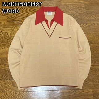 70s MONTGOMERY WORD 長袖ニット 襟付き ベージュ L(ニット/セーター)